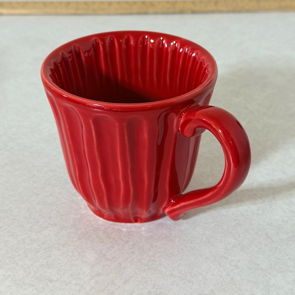 Starbucks Red Fluted Cupcake Ribbed Coffee Mug Made in Portugal 12oz Ceramic